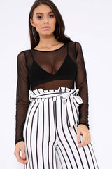 Black Mesh Long Sleeved Bodysuit - Alesa-Bodysuits