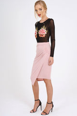 Black Mesh Long Sleeved Embroidered Bodysuit - Bonnie-Bodysuits