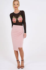 Black Mesh Long Sleeved Embroidered Bodysuit - Bonnie-Bodysuits