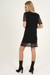 Black Mesh Love Paradise Slogan T-shirt Dress - Sally-Dresses