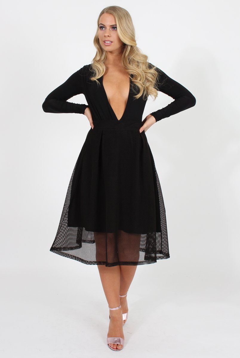 Black Mesh Midi Skirt - Paloma-Skirts