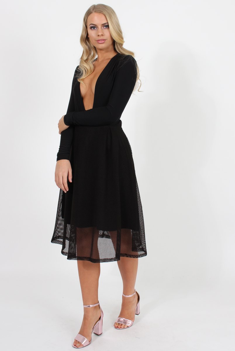 Black Mesh Midi Skirt - Paloma-Skirts