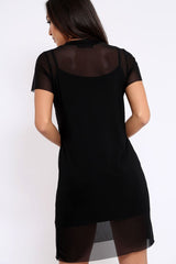 Black Mesh Overlay T-Shirt Dress - Selena-Dresses