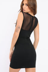 Black Mesh Panel Eyelet Detail Bodycon Dress - Lolita-Dresses
