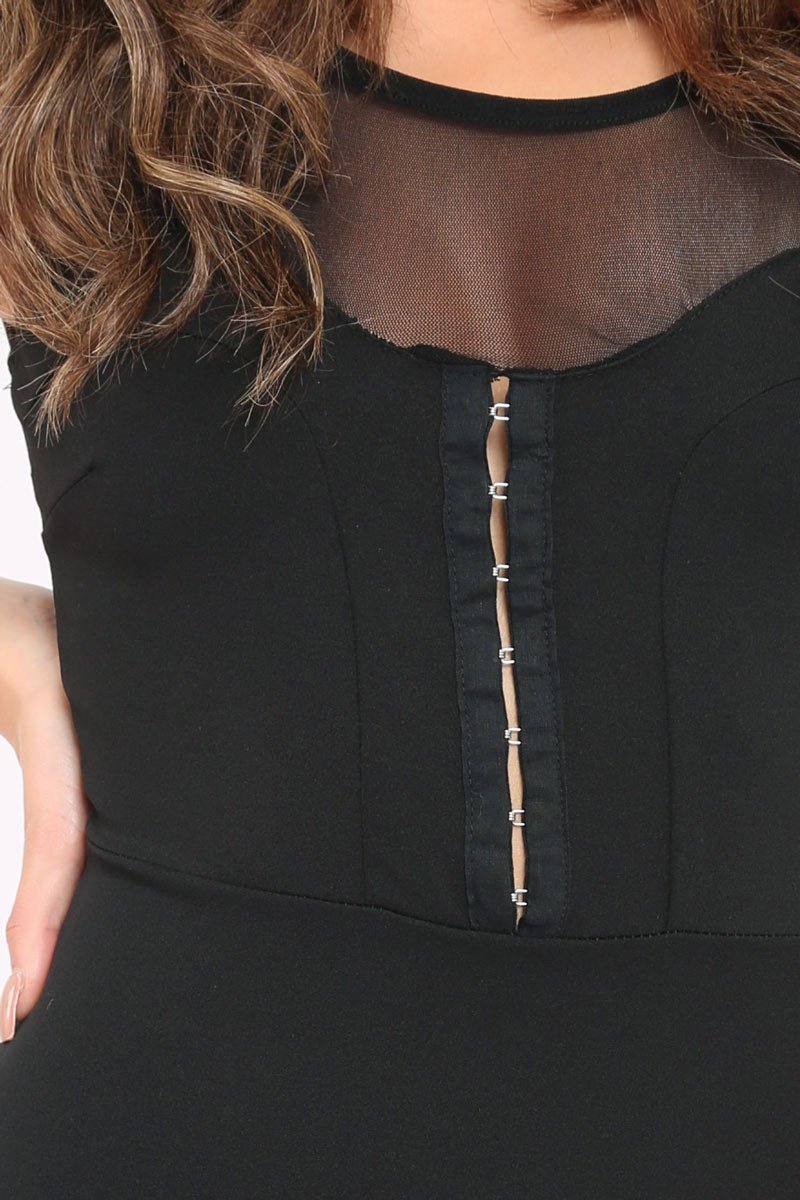 Black Mesh Panel Eyelet Detail Bodycon Dress - Lolita-Dresses