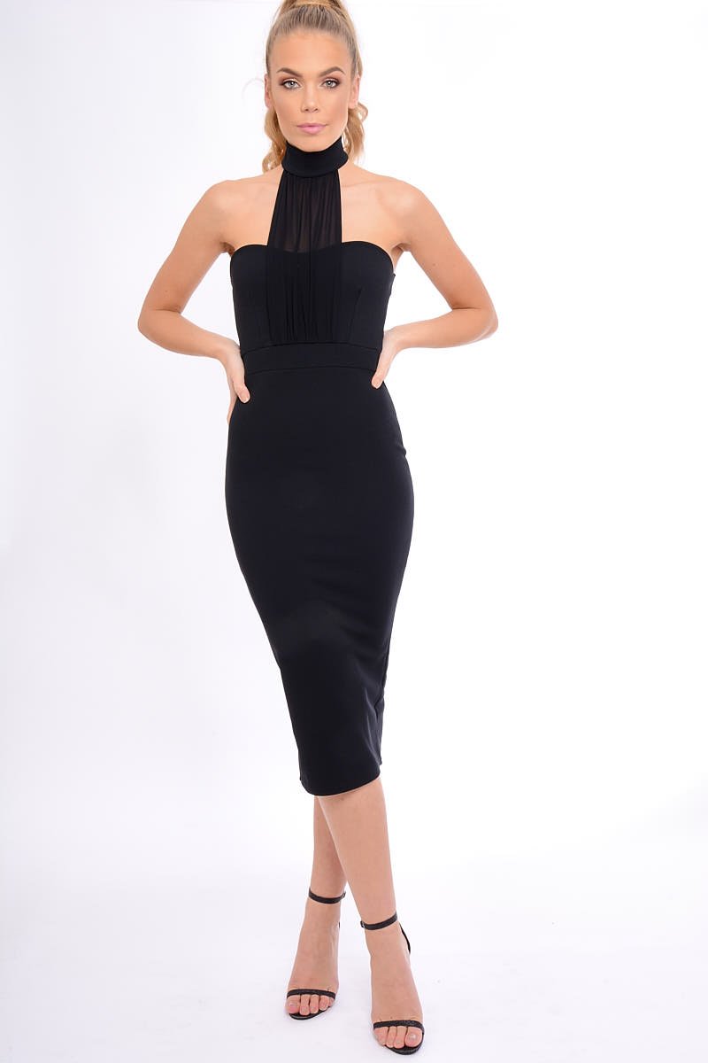 Black Mesh Panel Midi Dress - Layla Black Mesh Panel Midi Dress - Layla
