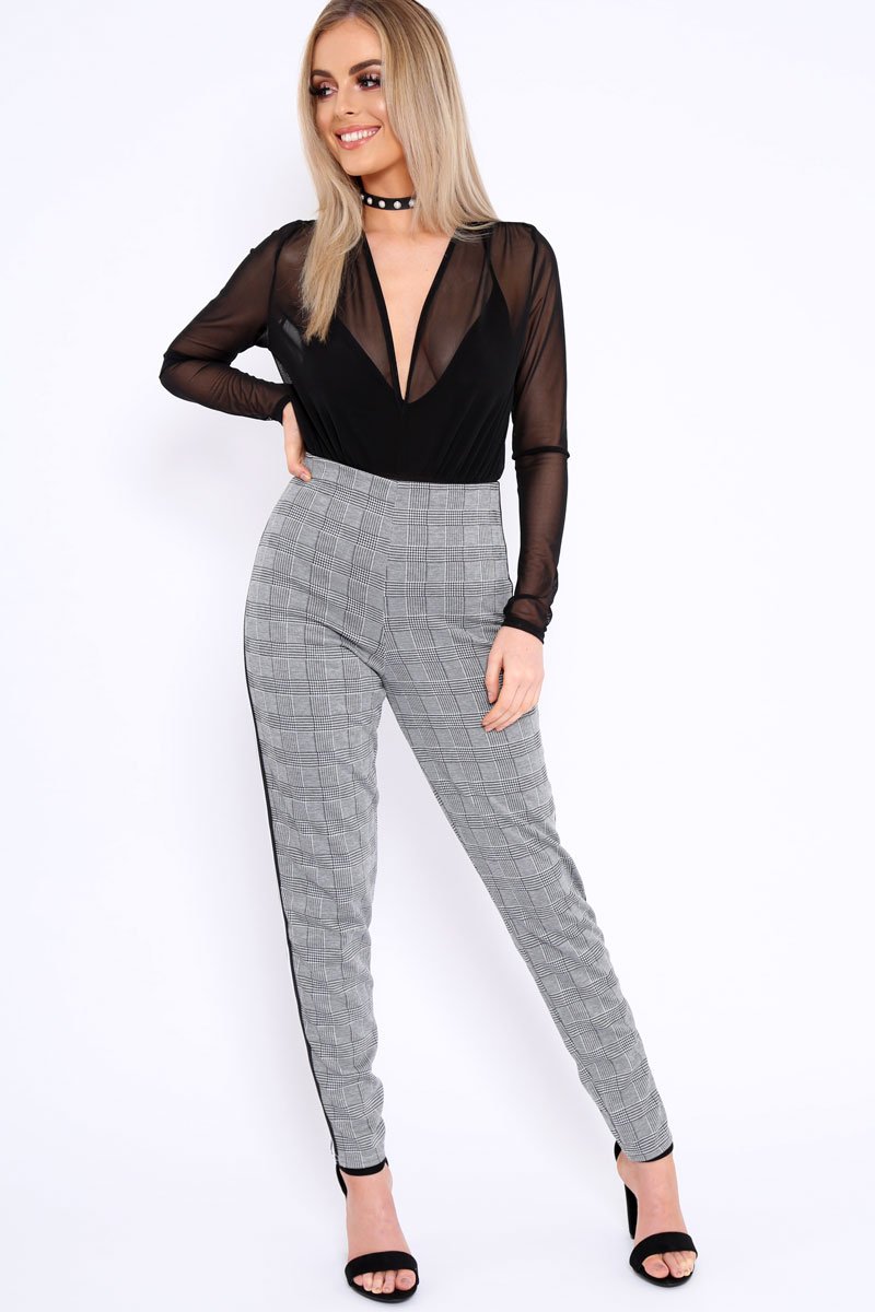 Black Mesh Plunge Front Bodysuit - Eyra-Bodysuits