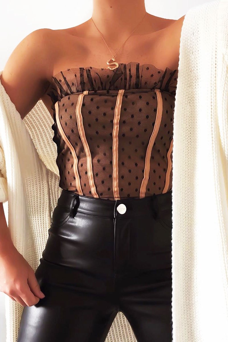 Black Mesh Polka Seam Detail Bralet - Davis-Bralets
