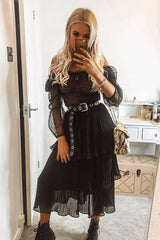 Black Mesh Polka Shirred Crop Top - Soliana-Crop Tops