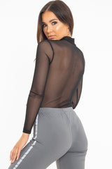 Black Mesh Reflective Insert Bodysuit - Kharis-Bodysuits
