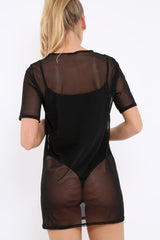 Black Mesh 'Rock & Roll Star' Graphic T-Shirt Dress - Margot-Dresses