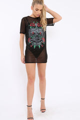 Black Mesh 'Rock & Roll Star' Graphic T-Shirt Dress - Margot-Dresses