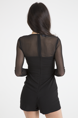 Black Mesh Rose Embroidered Playsuit - Mia-Playsuits