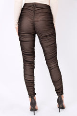Black Mesh Ruched Leggings - Jaylene-Trousers