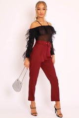Black Mesh Ruffle Sleeve Bardot Crop Top - Amber-Crop Tops
