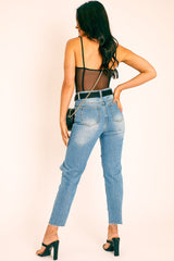 Black Mesh Seam Detail Bodysuit - Naara-Bodysuits