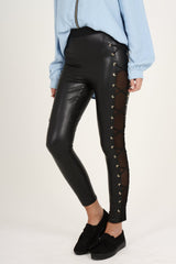 Black Mesh Sides Wet look Leggings - Alana-Dresses