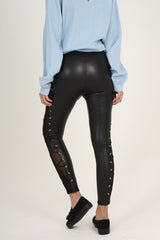 Black Mesh Sides Wet look Leggings - Alana-Dresses