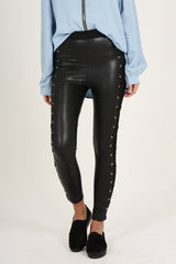 Black Mesh Sides Wet look Leggings - Alana-Dresses