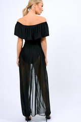 Black Mesh Skirt With bardot Bodysuit - Stassie-Bodysuits