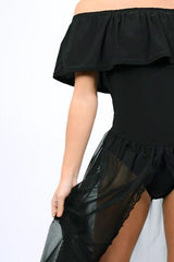 Black Mesh Skirt With bardot Bodysuit - Stassie-Bodysuits