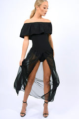 Black Mesh Skirt With bardot Bodysuit - Stassie-Bodysuits