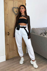 Black Mesh Sleeve Cut Out Tie Back Crop Top - Layna-Crop Tops