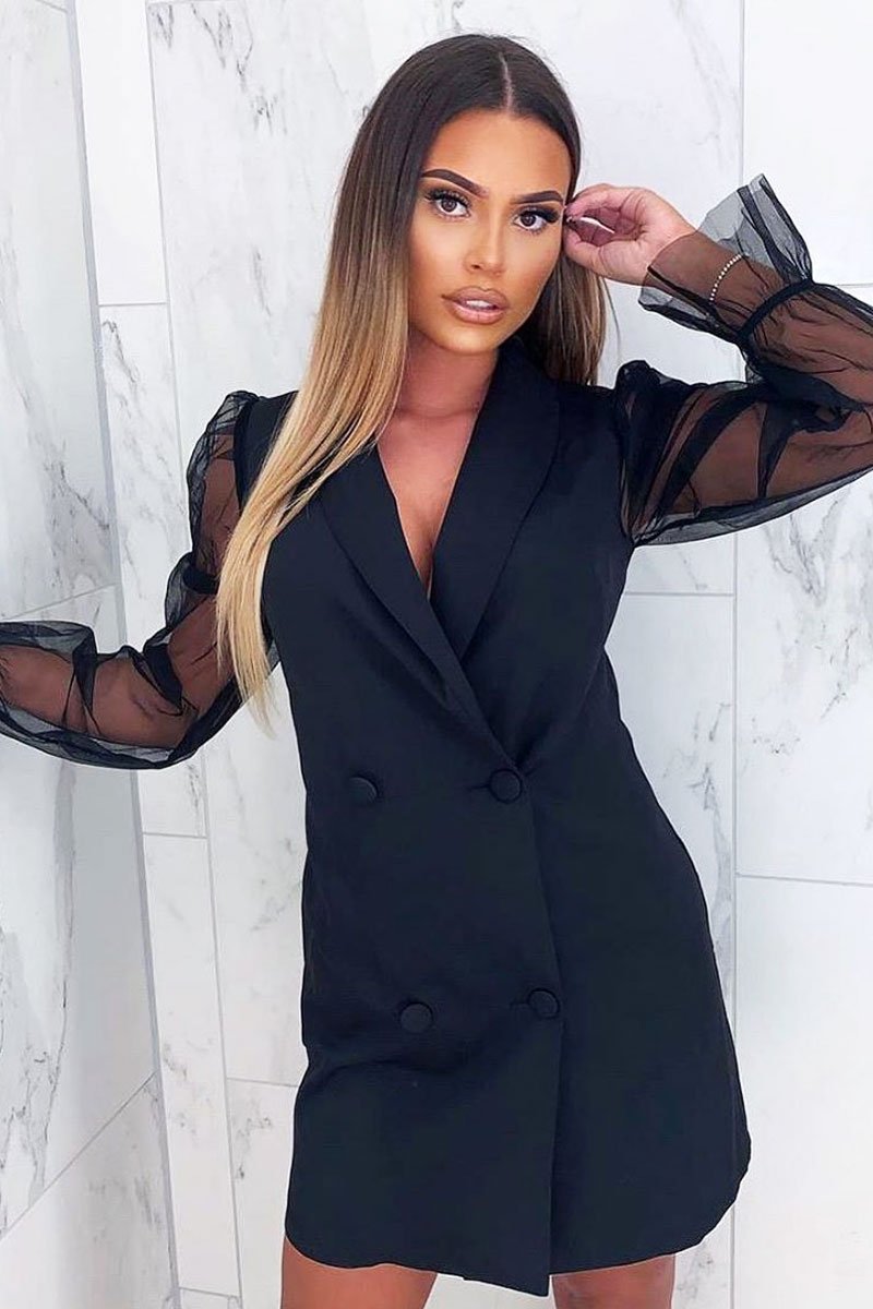 blazer dress with mesh sleeves Amazon.com: Blazer Dress for Women Sexy V Neck Long Sleeve Ruffle Mesh Mini Tutu Tulle Dresses Party Club Black : Clothing, Shoes & Jewelry