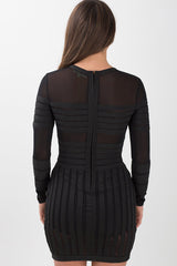 Black Mesh Striped Panel Bodycon Bandage Dress - Kendall-Dresses