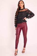 Black Mesh Top Sequin Detail Top - Iria-Tops