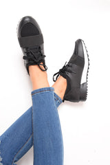 Black Mesh Two Toned Panel Trainers - Rylan-Trainers