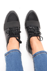 Black Mesh Two Toned Panel Trainers - Rylan-Trainers