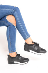 Black Mesh Two Toned Panel Trainers - Rylan-Trainers