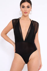 Black Mesh V-Plunge Bodysuit - Malie-Bodysuits