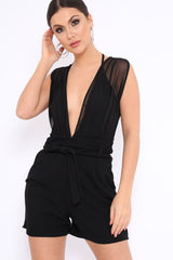 Black Mesh V-Plunge Bodysuit - Malie-Bodysuits