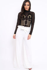 Black Mesh Velvet Applique Gold Stud Bodysuit - Jordanna-Bodysuits