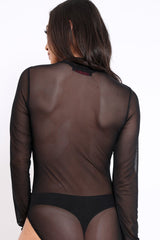 Black Mesh Velvet Applique Gold Stud Bodysuit - Jordanna-Bodysuits