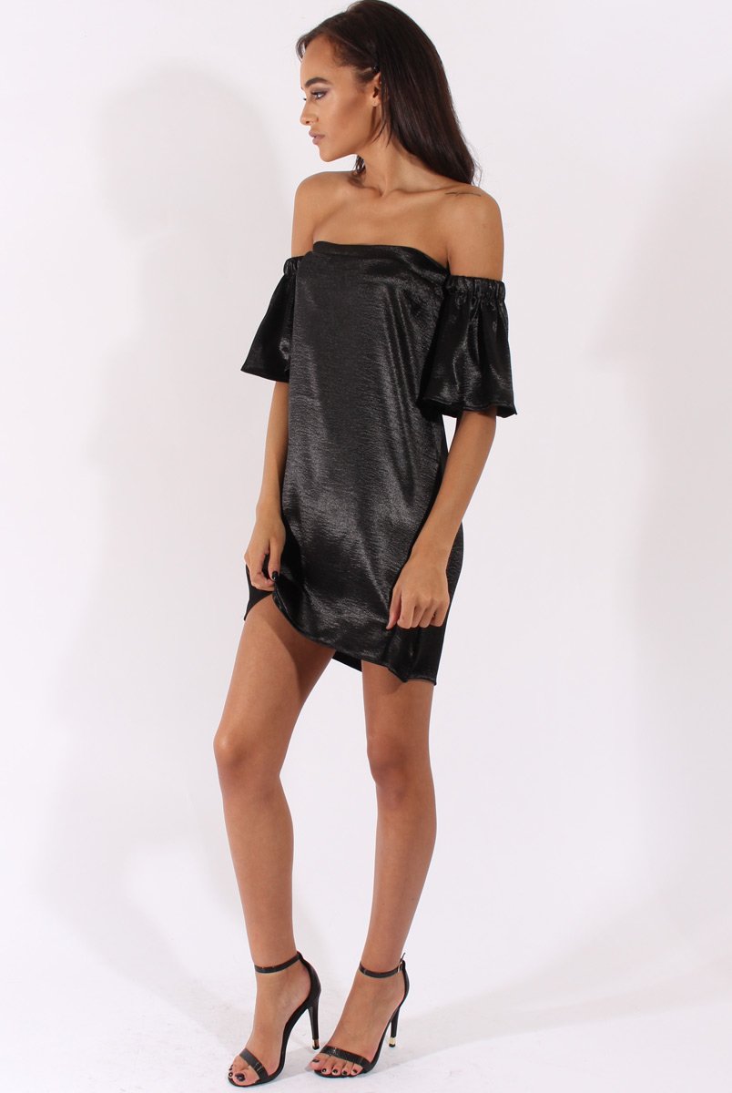 Black Metallic Bardot Dress - Maria-Dresses