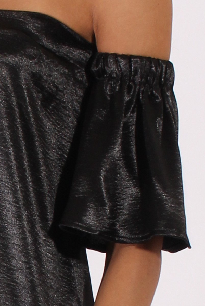 Black Metallic Bardot Dress - Maria-Dresses