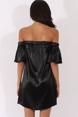 Black Metallic Bardot Dress - Maria-Dresses