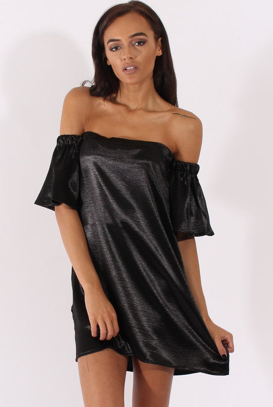 Black Metallic Bardot Dress - Maria