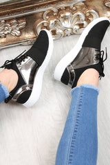 Black Metallic Lace Up Trainers - Kenly-Trainers