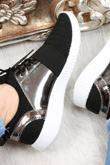 Black Metallic Lace Up Trainers - Kenly-Trainers