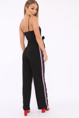 Black Metallic Rainbow Stripe Jumpsuit - Jinora-Jumpsuits