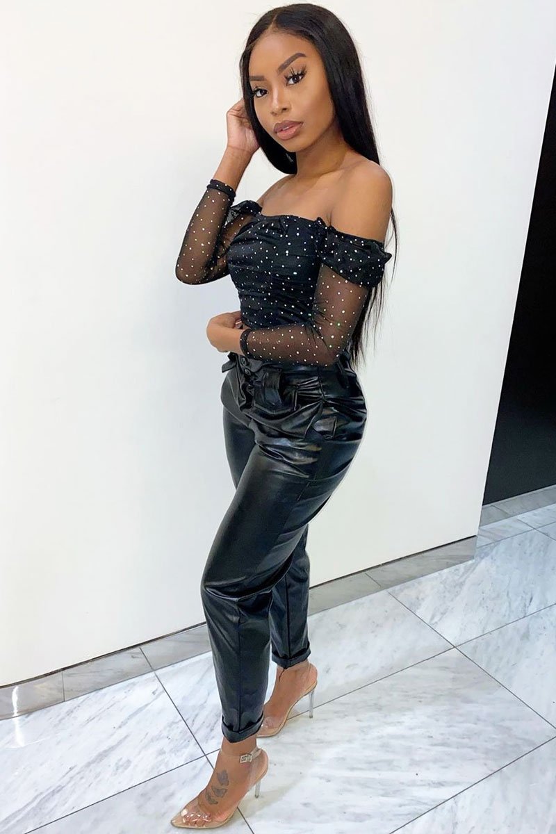 Black Metallic Sequin Embellished Crop Top - Bronte-Crop Tops