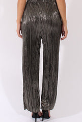 Black Metallic Shimmer Pleated High Waisted Trousers - Phoebe-Trousers