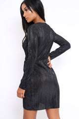 Black Metallic Wrap Front Dress - Angie-Dresses