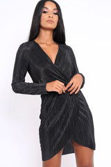 Black Metallic Wrap Front Dress - Angie-Dresses