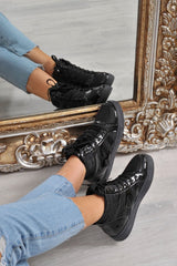 Black Metallic and Shimmer Effect High Top Lace Up Trainers - Dessie-Trainers
