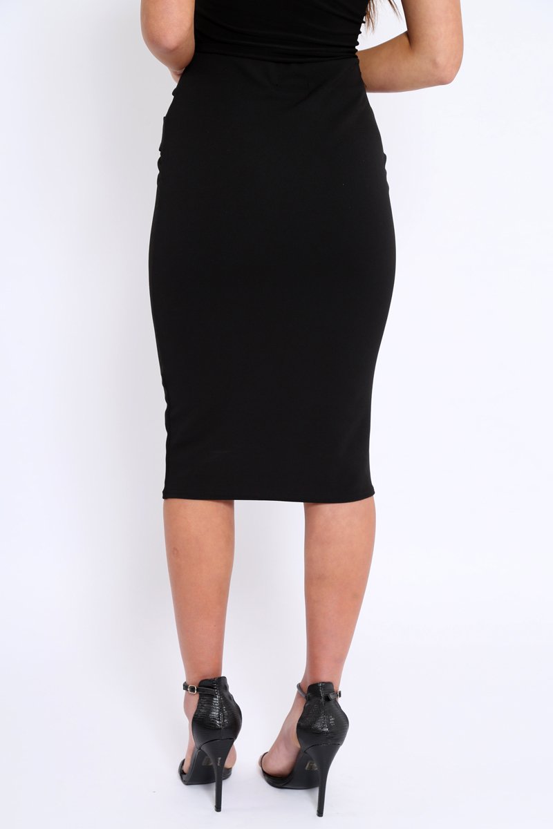 Black Midi Bodycon Skirt with Button Detailing - Yasmina-Skirts
